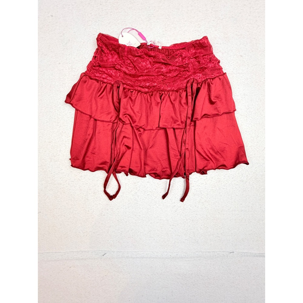 Avidlove Red Lace Waist Tiered Ruffle Mini Skirt Small NWT